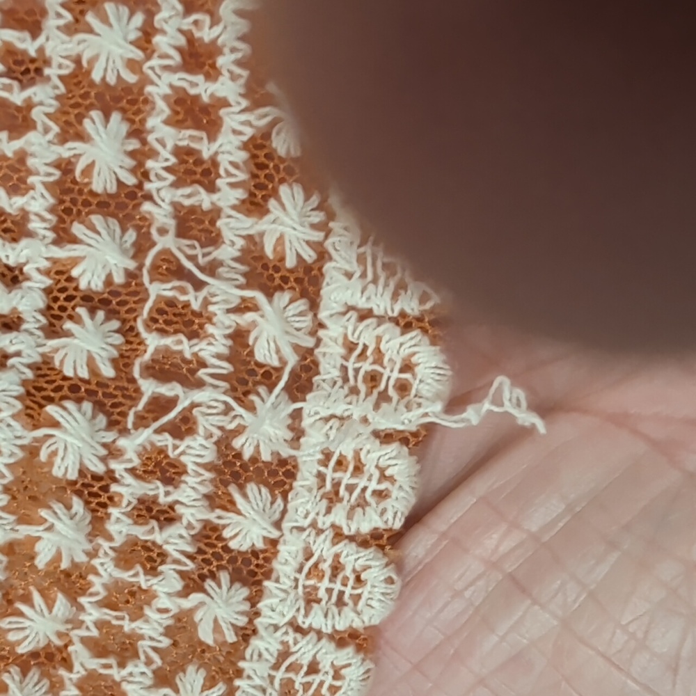 Bohemian Kimono in Mesh Tangerine With Cream Embroidery With Wide Sleeves - Picture 8 of 9